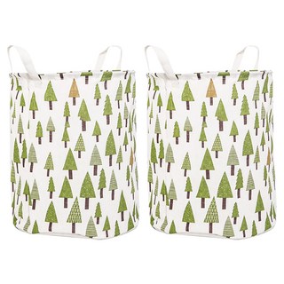 折棉麻洗衣籃 2個, 聖誕樹 白色 + 綠色