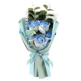 六分埔禮品 LED五玫瑰帶綠葉香皂花束, 藍色, 1個