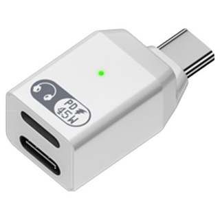 HOHOO Type-C轉接頭 iPhone iPad 45W PD快速充電 耳機 2合1轉接頭 C to Lightning 連接聽, 1個, 白色, 30.6mm