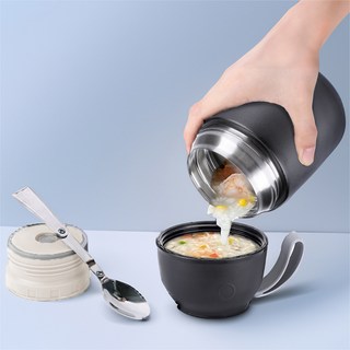 AHOYE 不鏽鋼保溫食物燜燒罐 附湯匙, 黑色, 1個, 530ml