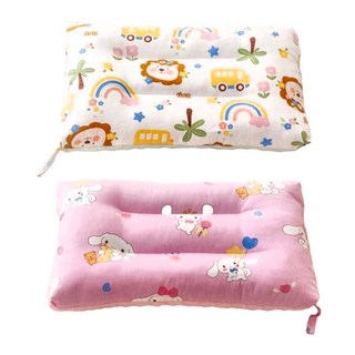 Annette 100%純棉可水洗兒童枕頭2件組, 獅子咘咘車(米色) + 粉色布丁狗, 1組