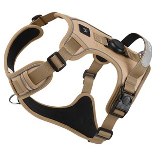 딩동펫 반려동물 초경량 이중잠금 반사 가죽 손잡이 하네스, 베이지, 1개