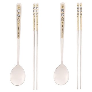 LiLFANT 吉伊卡哇 全不鏽鋼輕量真空餐具2入組, 1套, 湯匙 2p + 筷子 2p, 混合色