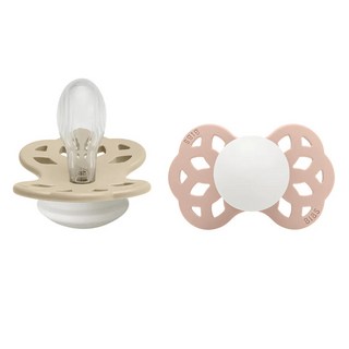 BIBS Infinity雙扁夜光矽膠奶嘴2件組, 0~6個月, 腮紅 + 香草, 1組