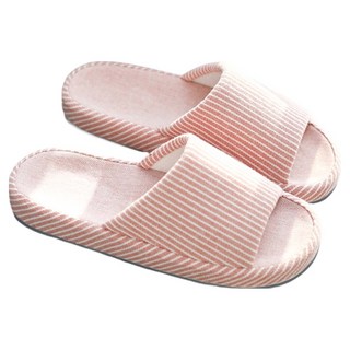 日式亞麻室內拖鞋 M(26cm) 粉色 居家透氣舒適, 1雙