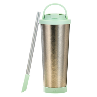 純钛雙層真空吸管杯 亮面款, 830ml, 1個, 淡綠色