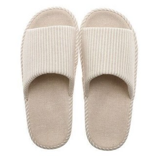 Home of flowers 繁花之家 日式亞麻室內防滑棉拖鞋, 米色, 1雙
