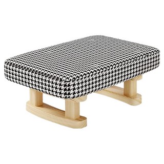 費歐家 客廳實木布藝沙發方凳 原木腿, 1個, 千鳥格色