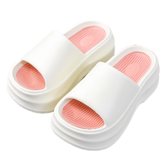 厚底增高拖鞋 A575 36~37 防滑 居家室內拖鞋, 1雙, 白色/粉色