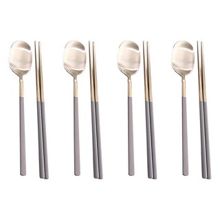 DALPAENAI LIVING 304不鏽鋼簡約美型4人餐具組 筷子湯匙套裝, 筷子 4雙 + 湯匙 4支, 1組, 灰色