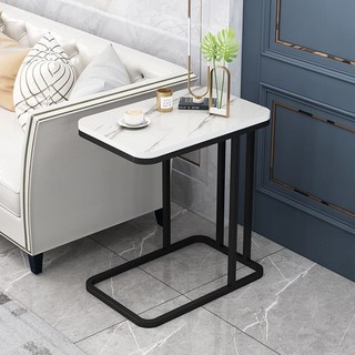 北歐仿大理石客廳沙發小茶几 單層方桌黑架款, 白色