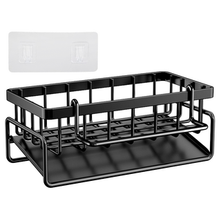 咪咪購物 廚房水槽瀝水架 碳鋼 有桿 附免釘貼片, 黑色, 1層, 1個