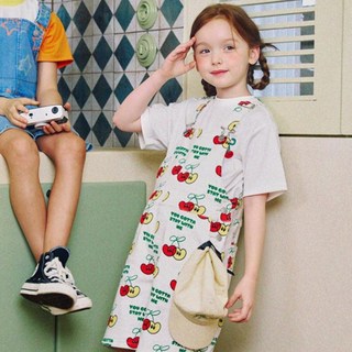 minidou 兒童愛心櫻桃短版吊帶褲