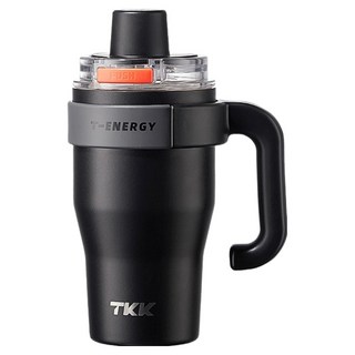 TKK T-One 彈蓋冰壩杯 運動隨身杯 握把式 保冰/保溫 316不鏽鋼/陶瓷噴塗 直飲 + 吸管, 1個, 夜瀾黑, 800ml