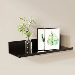 費歐家 太空鋁牆上床頭置物架, 黑色, 1層