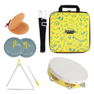 samick 三益樂器 節奏樂器組 NSR-E32 鈴鼓 + 三角鐵 + 響板 + 鑼 + 收納盒, 黃色, 1組