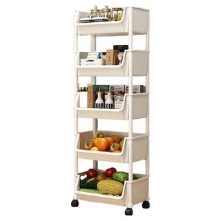 고루미 틈새 이동식 다층 슬라이딩 수납 선반 카트 5단, 화이트