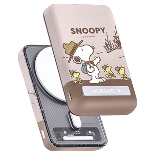 PEANUTS 史努比 晶磁系列 支架磁吸無線充行動電源 10000mAh, PSN-143, 露營 棕色