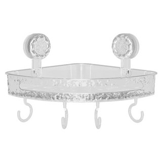 FANCY LIFE 吸盤式收納置物架 三角款, 透明白, 浴室廚房牆角收納好幫手, 1個