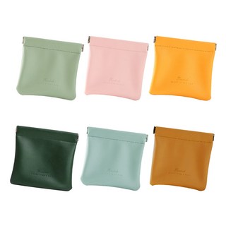 Reddot 紅點生活 高質皮革彈片收納包6入組 迷你零錢包 耳機收納, 1組, 櫻花粉/抹茶綠/日落黃/深墨綠/蒂芙藍/焦糖棕