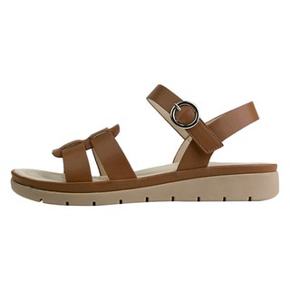 PINKELEPHANT 女款Q彈模壓鞋底搖擺魔鬼氈氣墊涼鞋 2.5cm, 棕色, 235