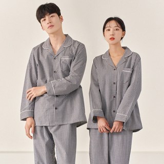 Anpa 情侶款格紋棉質人造絲睡衣居家服套組 ANPA02