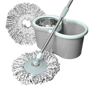 HABITY 不鏽鋼旋轉脫水桶拖把組含2條抹布 輕鬆清潔, 1組, 拖把(95.5~120 x 34cm) + 脫水桶(45 x 22 x 25.5cm)