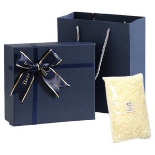 마르벨라 선물 포장박스 + 스타핑 + 쇼핑백 세트 중형 24 x 14 x 8 cm, 네이비, 1세트