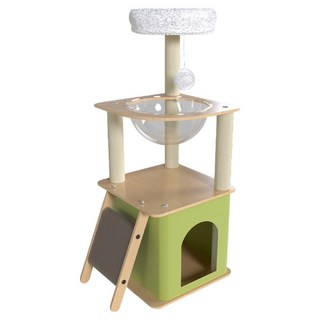 SkyLife 簡約綠屋貓跳台 Y25 100cm, 木色 + 白色, 1個