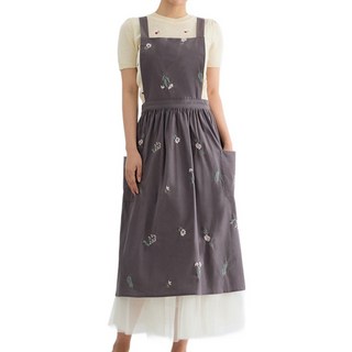 Elsso 棉質花朵刺繡口袋防水圍裙 140 x 100 cm, 灰色, 1個