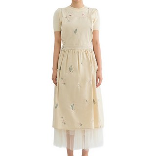 Elsso 棉質花朵刺繡口袋防水圍裙 140 x 100 cm, 米色, 1個