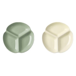 Homely Zakka 北歐三葉形陶瓷健康分隔餐盤, 奶油白 + 奶油綠, 2個