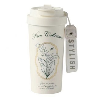 KNS 康納斯 Couselect 星語花海手提保溫陶瓷杯, 花朵款 白色, 550ml, 1個