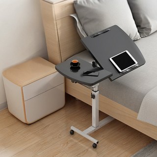 FANCY LIFE 移動式升降邊桌 T01雙檯面, 純黑色