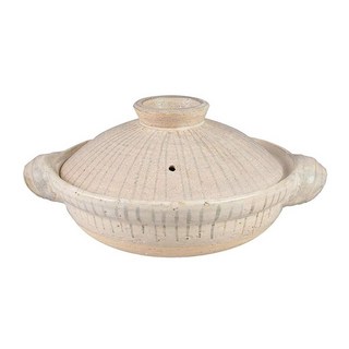 長谷園 伊賀燒利休10草陶鍋土鍋 1-2人 800ml 日本製 手繪線條 灰白色, 265mm, 1個