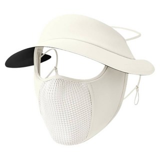 羽和暖 swarm 大帽簷遮陽掛耳冰絲騎行防風面罩, 1個, 米白色