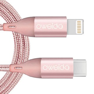 OWEIDA 歐威達 Type-C-Lightning 高速編織線, 白粉色, 150cm, 1條