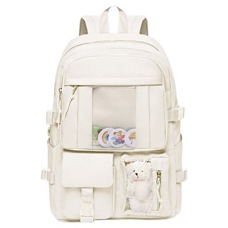 FROMHEAVEN 休閒後背包 + 玩偶 + 別針 H766, 象牙白, 28 x 13 x 42cm