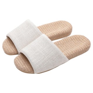 日式四季亞麻室內拖鞋 棉麻透氣 防滑靜音, M(39~40), 米白色, 1雙