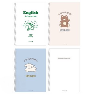 morning glory 1200 初高中線圈英語筆記本4件組 可愛動物封面設計 學生英語學習筆記本, 1組, 綠色旅行兔 + 棕熊 + 藍色小狗 + 白色英文標題