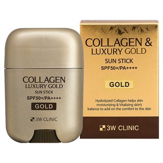 3W CLINIC 膠原蛋白奢華黃金防曬棒 SPF50+ PA++++, 18g, 1個