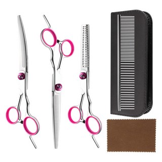 요런개 반려동물 가정용 미용가위 세트 ONE SIZE, 03. 핑크 커브가위 상, 1세트