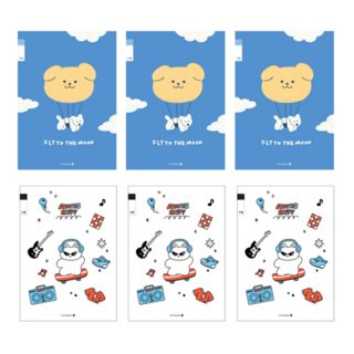 morning glory 21行寬格筆記本A 小學3~6年級適用 6本組, 飛天小狗 + 搖滾小貓, 3本