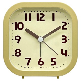 FRANCO經典方形鬧鐘, 米白色底褐色字鐘面 + 黃色外框