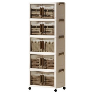 FANCY LIFE 帶輪折疊收納櫃 5層, 透明黑