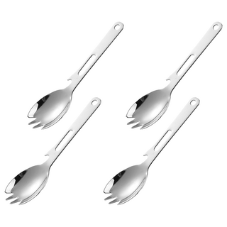 露營居家便攜304多功能叉匙 銀色 - 戶外便攜餐具 開瓶器, 4支, 叉匙