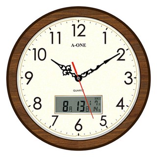 A-ONE 金吉星 超靜音LCD雙顯仿木紋邊框掛鐘 TG-0231, 咖啡色
