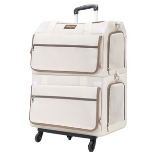 毛皇上 寵物外出行李推車 + 上層包 + 下層包, 1組, 棕色