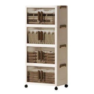 FANCY LIFE 帶輪折疊收納櫃 4層, 透明黑