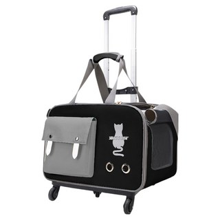 毛皇上 寵物外出行李推車 + 手提包, 1組, 黑拼灰